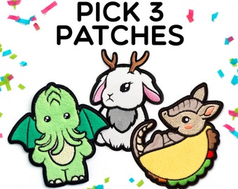 Pick 3 Fuzzy Embroidered Patches - Cute Jacket Flair Patch Gift Plush Sticker Patch Funny Backpack Charm Adhesive Fuzzy Animal Kawaii Patch