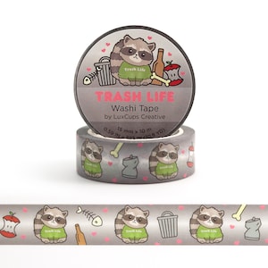 SALE Raccoon Washi Tape - Trash Life Kawaii Washi Tape Trash Panda Decorative Tape Paper Tape Garbage Colorful Crafting Tape Stationery Tape