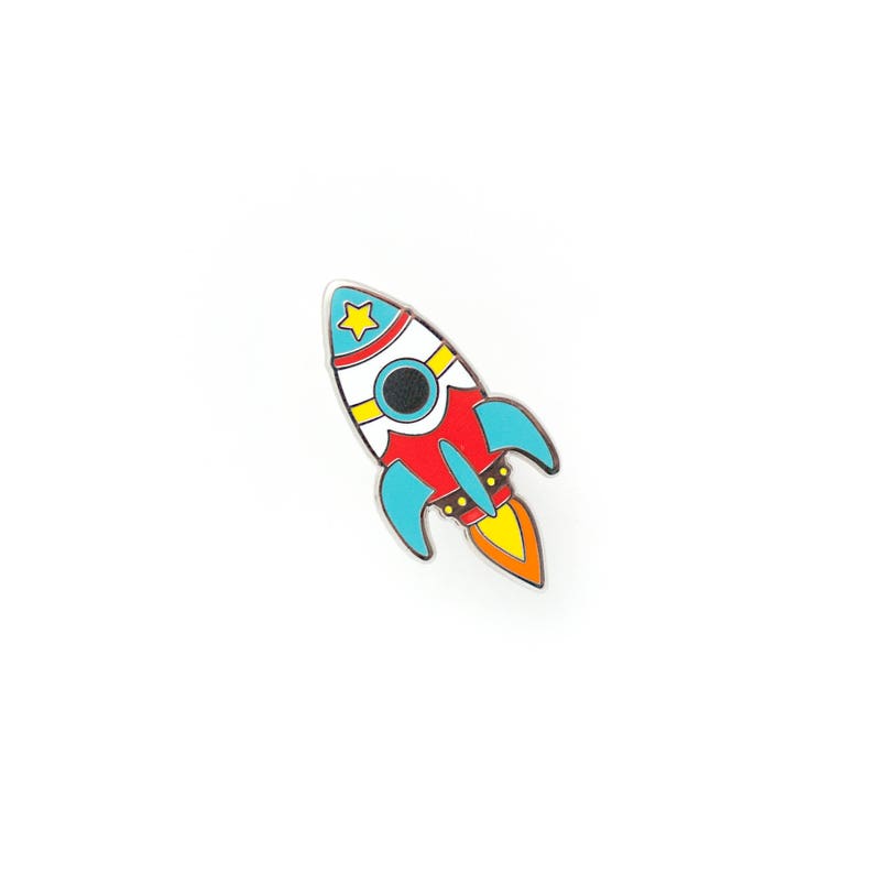 Bright Retro Rocket Enamel Pin Hard Enamel Pin Cloisonné Spaceship Lapel Pin Rocket Pin Badge Kawaii Rocket Ship Pin Sci-Fi Pin image 1