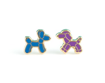 Balloon Dogs Earrings - Hard Enamel Balloon Earring Stud Dogs Earrings Poodle Gold Earring Studs Puppies Gift Doggies Earring Gift