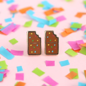 Cosmic Brownie Earrings - Brownie Earring Gift Snack Food Earring Studs Dessert Gold Earrings Kawaii Earrings Nostalgia Enamel Earrings