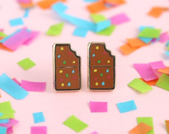 Cosmic Brownie Earrings - Brownie Earring Gift Snack Food Earring Studs Dessert Gold Earrings Kawaii Earrings Nostalgia Enamel Earrings