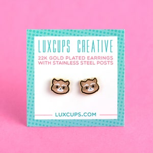 Raccoon Earrings - Hard Enamel Trash Panda Earring Cute Raccoon Studs Gold Raccoon Jewelry Trash Bandit Stud Earrings Raccoon Lover Gift