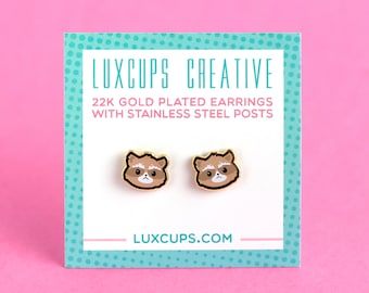 Raccoon Earrings - Hard Enamel Trash Panda Earring Cute Raccoon Studs Gold Raccoon Jewelry Trash Bandit Stud Earrings Raccoon Lover Gift