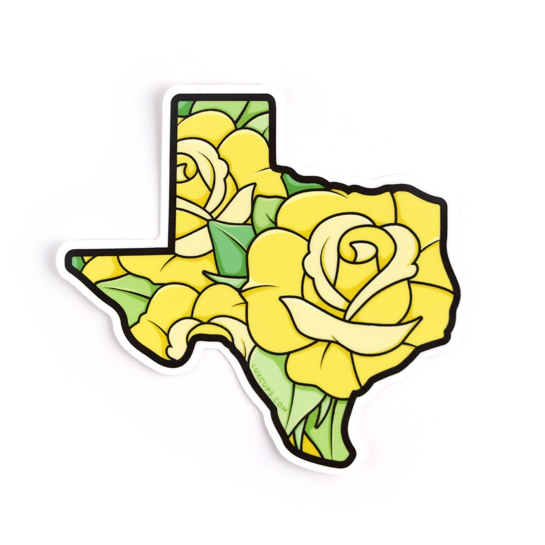 Texas Yellow Rose Sticker - Texas Weather-proof Vinyl Sticker, Yellow ...