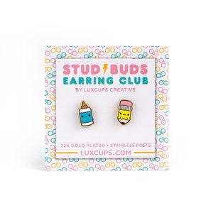 Back To School Buds Earrings - Hard Enamel Glue Earring Stud Pencil Earrings School Gold Earring School Supplies Gift Stud Buds Earring Club