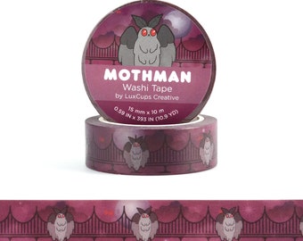 SALE Mothman Washi Tape - Cute Moth Kawaii Washi Tape Paranormal Decorative Paper Tape Spooky Colorful Crafting Tape Stationery Craft Tape