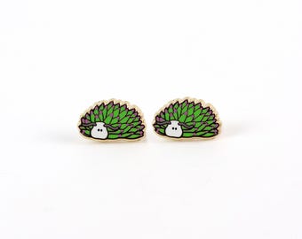 Pendientes de esmalte de oveja marina: pendientes de babosa chapados en oro de 22 k
