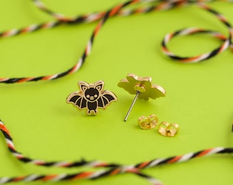Bitty Bat Earrings - Hard Enamel Spooky Earring Stud Halloween Earrings Spooky Earrings Gold Vampire Bat Earring Studs Cute Bat Gift
