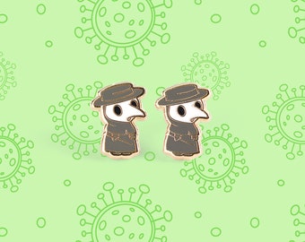 Plague Doctor Earrings - Spooky Hard Enamel Earring Stud Halloween Earrings pandemic Gold Earring Studs Doctor Gift Bubonic Plague Earrings