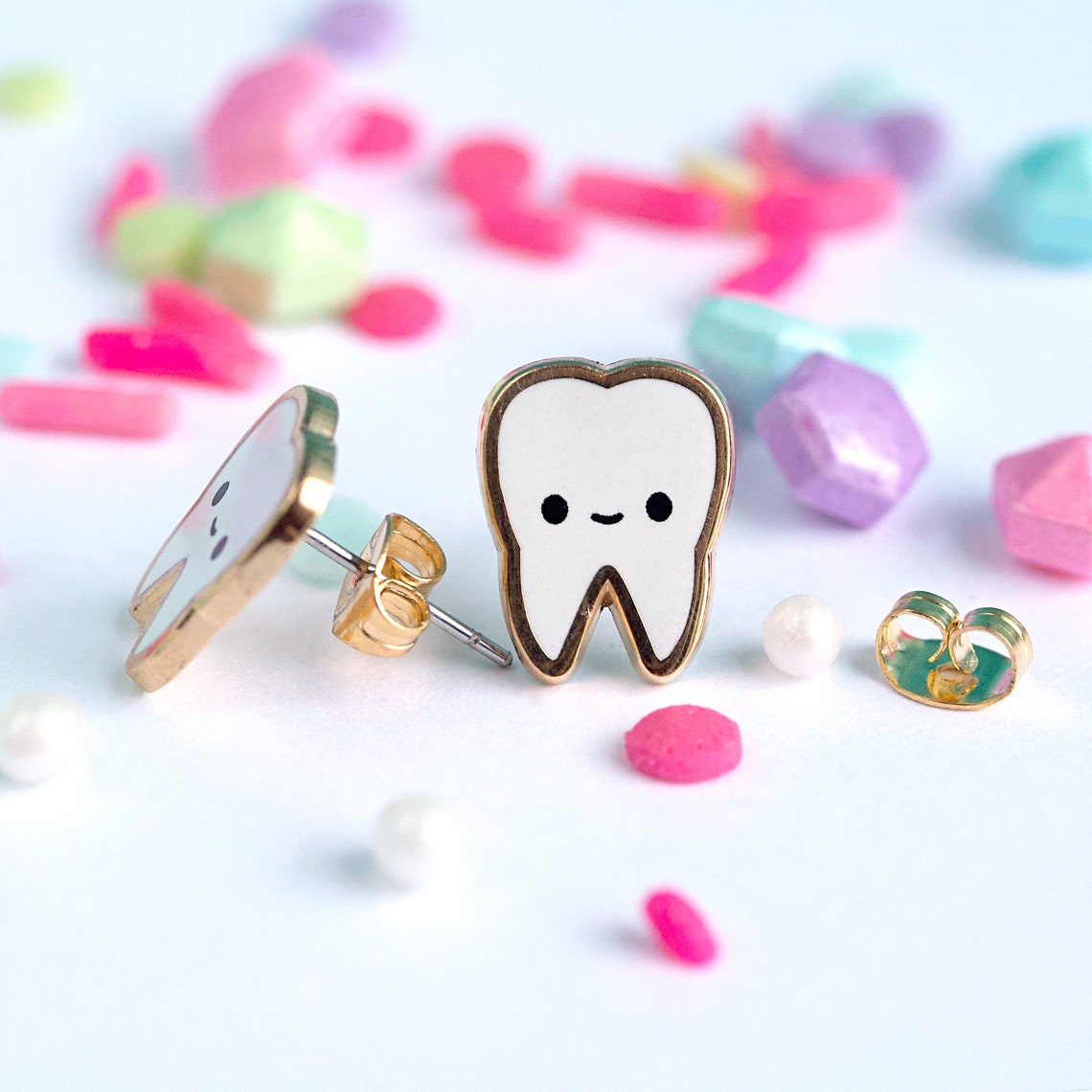 Tooth Earrings Hard Enamel Teeth Earring Stud Dentist Etsy