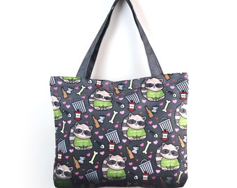 RaccoonTote Bag - Kawaii Shoulder Bag Kawaii Trash Life Zippered Tote Garbage Zippered Bag Trash Can Shopping Bag Trash Panda Shoulder Tote