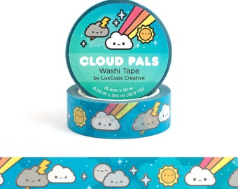 Cute Cloud Pals Washi Tape - Kawaii Washi Tape, Decorative Tape, Paper Tape, Colorful Crafting Tape, Stationery Craft Tape, Weather Tape