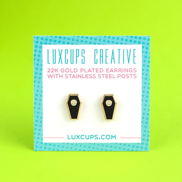 Coffin Earrings - Hard Enamel Casket Earring Cute Coffin Studs Gold Spooky Jewelry Casket Stud Earrings Horror Lover Skull Gift Spooky Gift