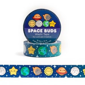 SALE Space Buds Washi Tape - Kawaii Washi Tape, Decorative Tape, Cosmic Paper Tape, Planet Crafting Tape, Stationery Craft Tape, Outer Space