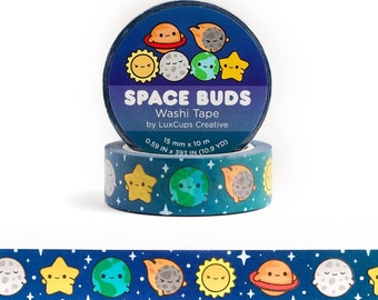 SALE Space Buds Washi Tape - Kawaii Washi Tape, Decorative Tape, Cosmic Paper Tape, Planet Crafting Tape, Stationery Craft Tape, Outer Space