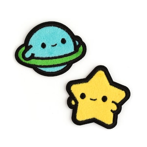 SALE Celestial Babies Patch Set - 2 Outer Space Patches Adhesive Planet Patch Saturn Cute Star Sticker Gift Solar System Embroidered Patch