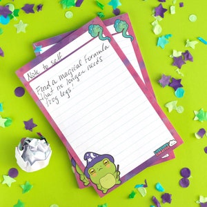 SALE Frog Magic Notepad - Cute Stationery Gift Amphibian Memo Pad Wizard Writing Pad Toad Scratch Pad Magical Notepad Kawaii Notepad