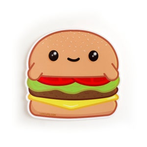 SALE Big Burger Sticker - Hamburger Weather-Proof Vinyl Sticker Happy Burger Sticker Fast Food Laptop Decal Veggie Burger Sticker Happy Meal