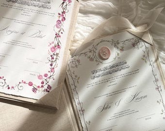 Heiratsurkunde - Heiratsbuch - Religiöse Heiratsurkunde - Nikkah-Zertifikat - Leinenportfolio