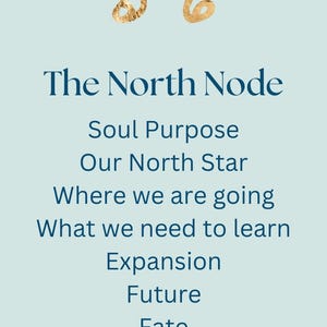 May include: A light blue graphic with gold accents and text. The text reads "The North Node, Soul Purpose, Our North Star, Where we are going, What we need to learn, Expansion, Future, Fate." The website kathrynhockiing.com is also listed.