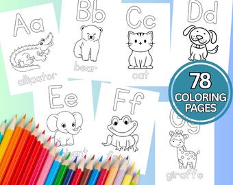 Kleurplaten Dieren | ABC-leeractiviteit (78 pagina's) (digitale download)