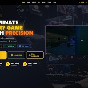 以下が含まれることがあります： 上部に「TAF CHEATS」というテキストが表示された、ダークテーマのウェブサイトインターフェース。このサイトは、「正確さで、すべてのゲームを支配する」というスローガンでゲームの強化を促進しています。画面にはゲームインターフェースが表示されています。