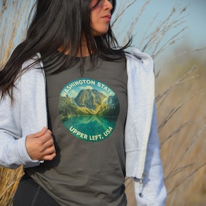 Washington State Upper Left USA Colchuck Lake Unisex Softstyle T-Shirt, Nature Lover Gift, Hiking Apparel, Outdoor Adventure Shirt