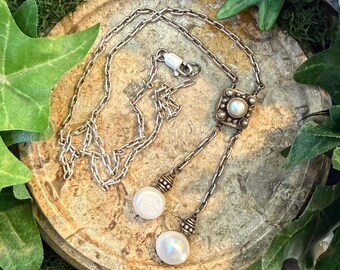 Collar colgante vintage de plata de ley con perla blanca natural