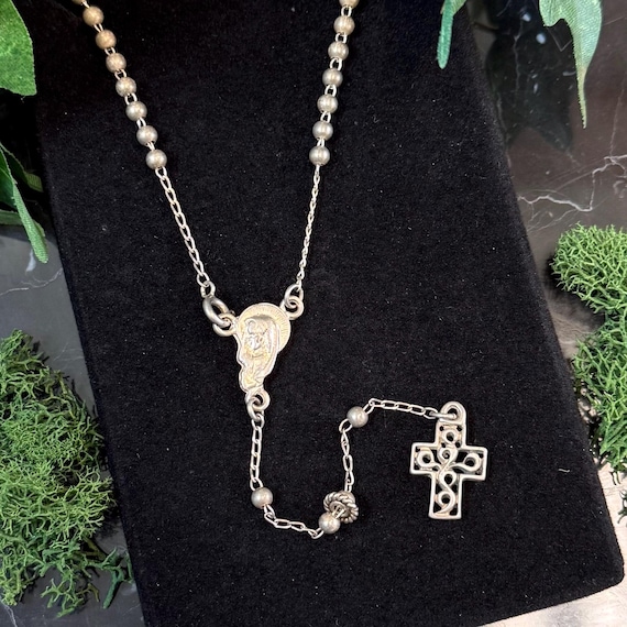 Beaded Rosary Vintage Sterling Silver Necklace