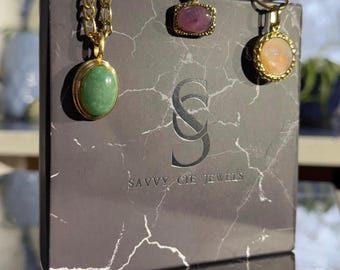 Savvy Cie Natural Gemstone Stainless Jewelry Gift Set - Amethyst, Green Aventurine, Mother of Pearl