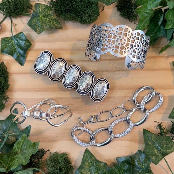 Premier Designs Silver Cuff Bangle Rhinestone Str… - image 1