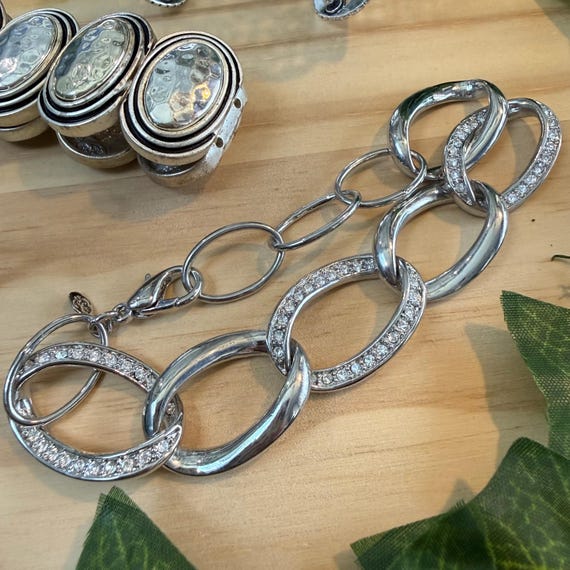 Premier Designs Silver Cuff Bangle Rhinestone Str… - image 7