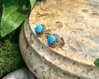 Pendientes vintage de turquesa natural y plata de ley.