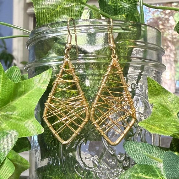 Golden Wire Wrapped Vintage Dangle Earrings