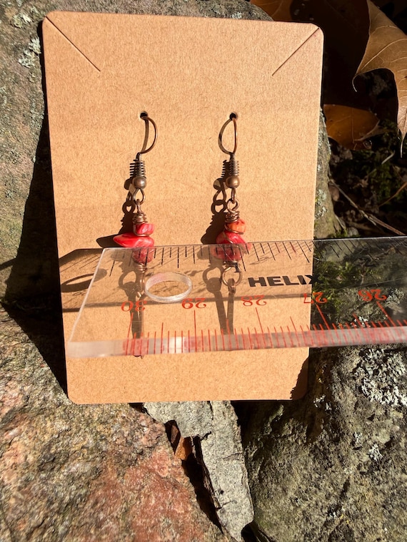 Handmade Red Coral Copper Dangle Earrings - image 5