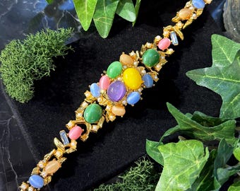 Spats Moonglow Lucite & Rhinestone Vintage Gold Tone Bracelet - No Watch Face