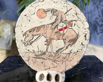 Placa vintage con forma de guerrero de arcilla con soporte de Stan - Monte St Helens