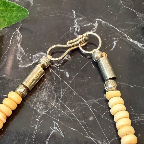 Vintage Carved Bone Pendant & Bead Necklace View 6