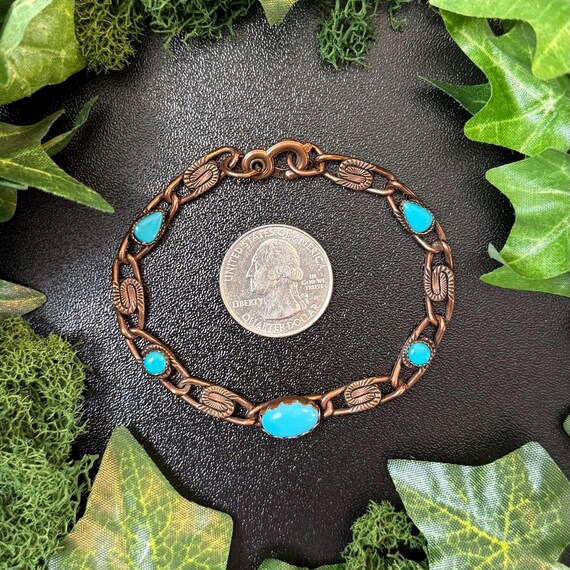 Vintage Solid Copper and Turquoise Gemstone Chain… - image 5
