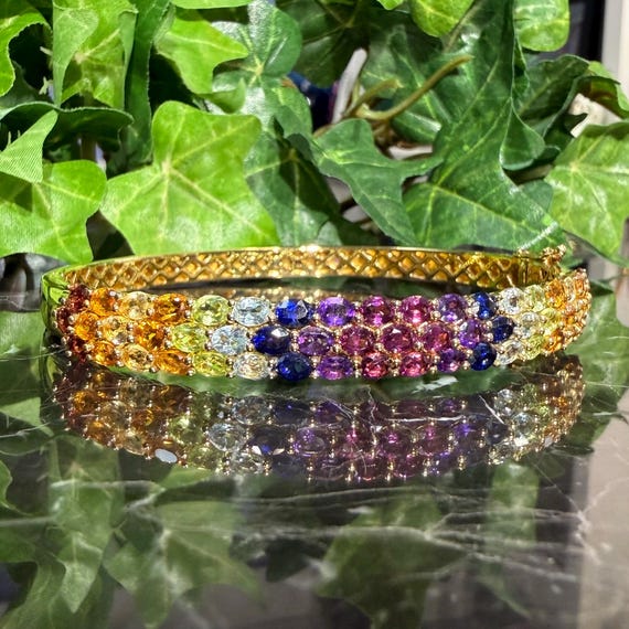DK Rainbow Gemstone & Sterling Silver Vintage Gold Vermeil Bracelet