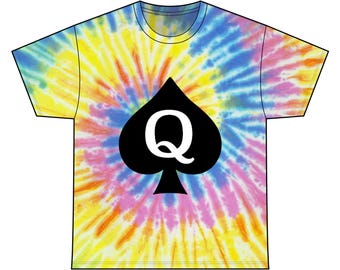 Queen of Spades Tie Dye Cotton T-Shirt, Retro Style