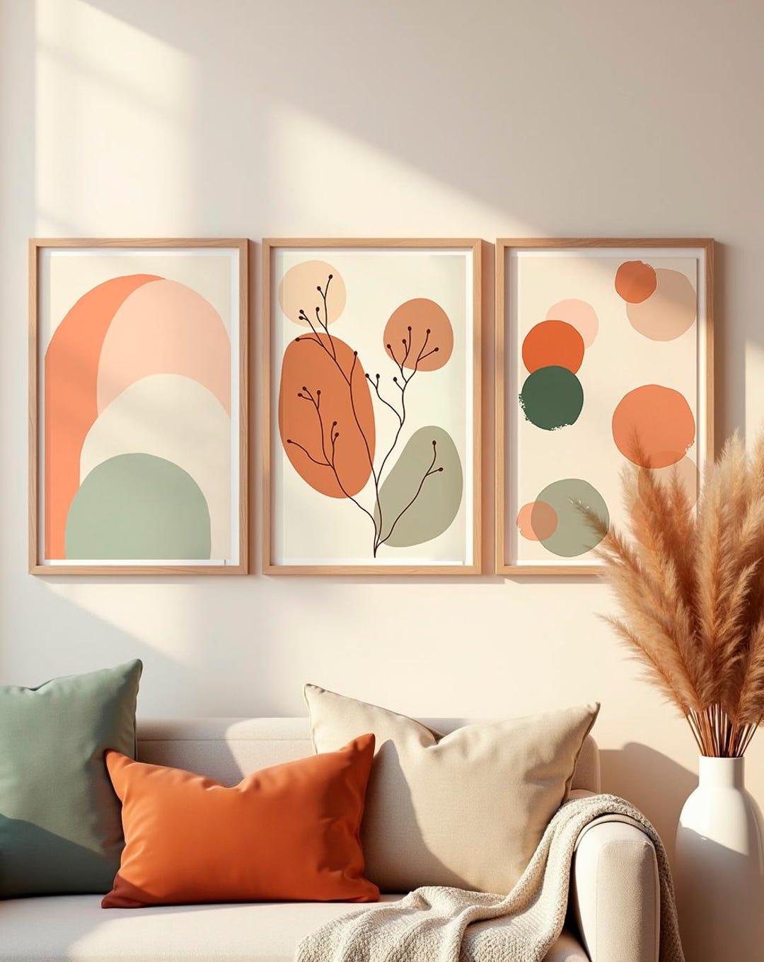 Boho Abstract Wall Art Set of 3 Prints, Neutral Printable Posters ...