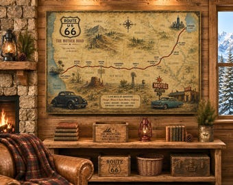 Route 66 Canvas Map Art – Vintage Mother Road Americana Decor
