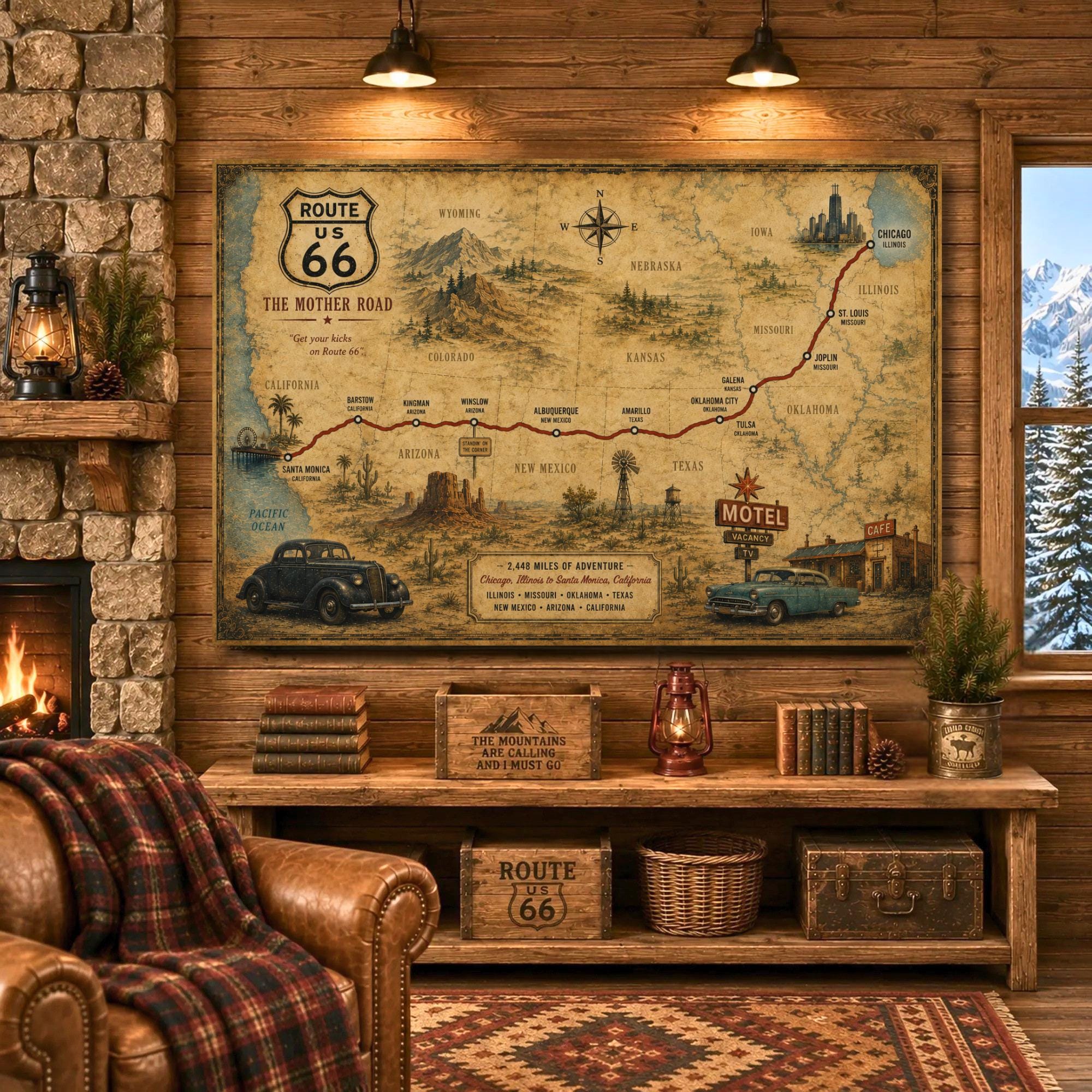 Route 66 Canvas Map Art – Vintage Mother Road Americana Decor - Etsy