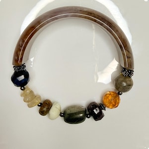Pulsera tipo brazalete Earthbound / Ocean Jasper con broncita y piedras naturales mixtas / Joyería unisex hecha a mano