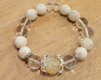 Yellow Phantom Quartz Bracelet – Snowstorm & Clear Quartz, Healing Crystal Jewelry