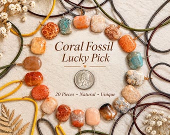 Natural Coral Fossil Pendant Necklace, Unisex Lucky Pick Jewelry
