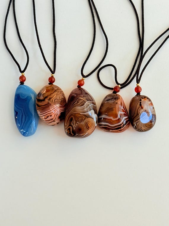 Natural Agate Pendant Necklace | Landscape Stone, Boho Style, Unisex Adjustable Cord