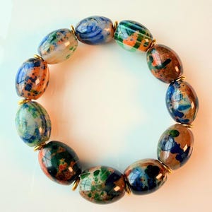 Unisex Abstraktes Stein Armband, übergroßes Statement Armband, Blau Grün Erdton Edelstein Armband, tragbare Kunst Schmuck